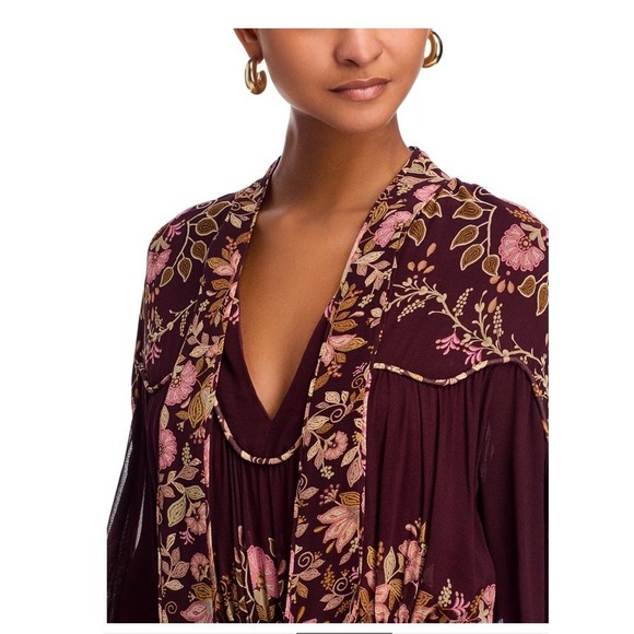 Farm Rio Bella Mini Dress in Bella Burgundy Size XL New Long Sleeve - Picture 3 of 9